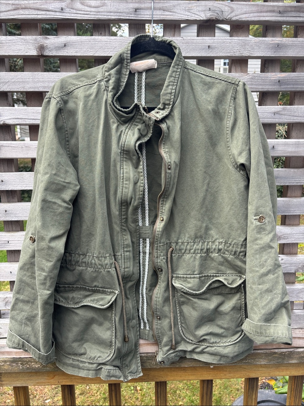 Skies Are Blue Olive Green Military Field Jacket